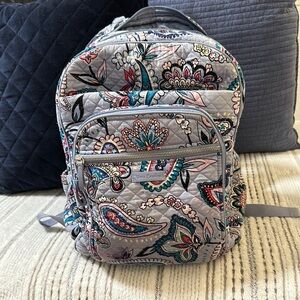 Vera Bradley Gray Floral Quilted Backpack large backpack XL CAMPUS BACKPACK